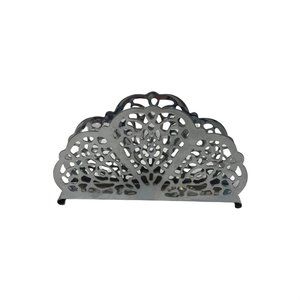 Vintage Irvin Ware Chrome Silver Metal Filigree Napkin/ Letter Holder